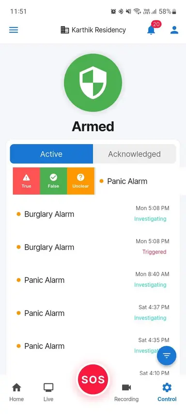 Real-time security alerts and notifications in Intelitor app