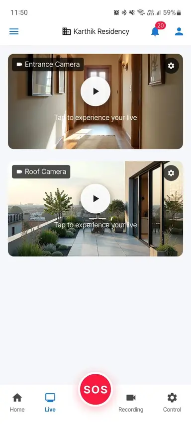 Live camera feed view in Intelitor mobile security app