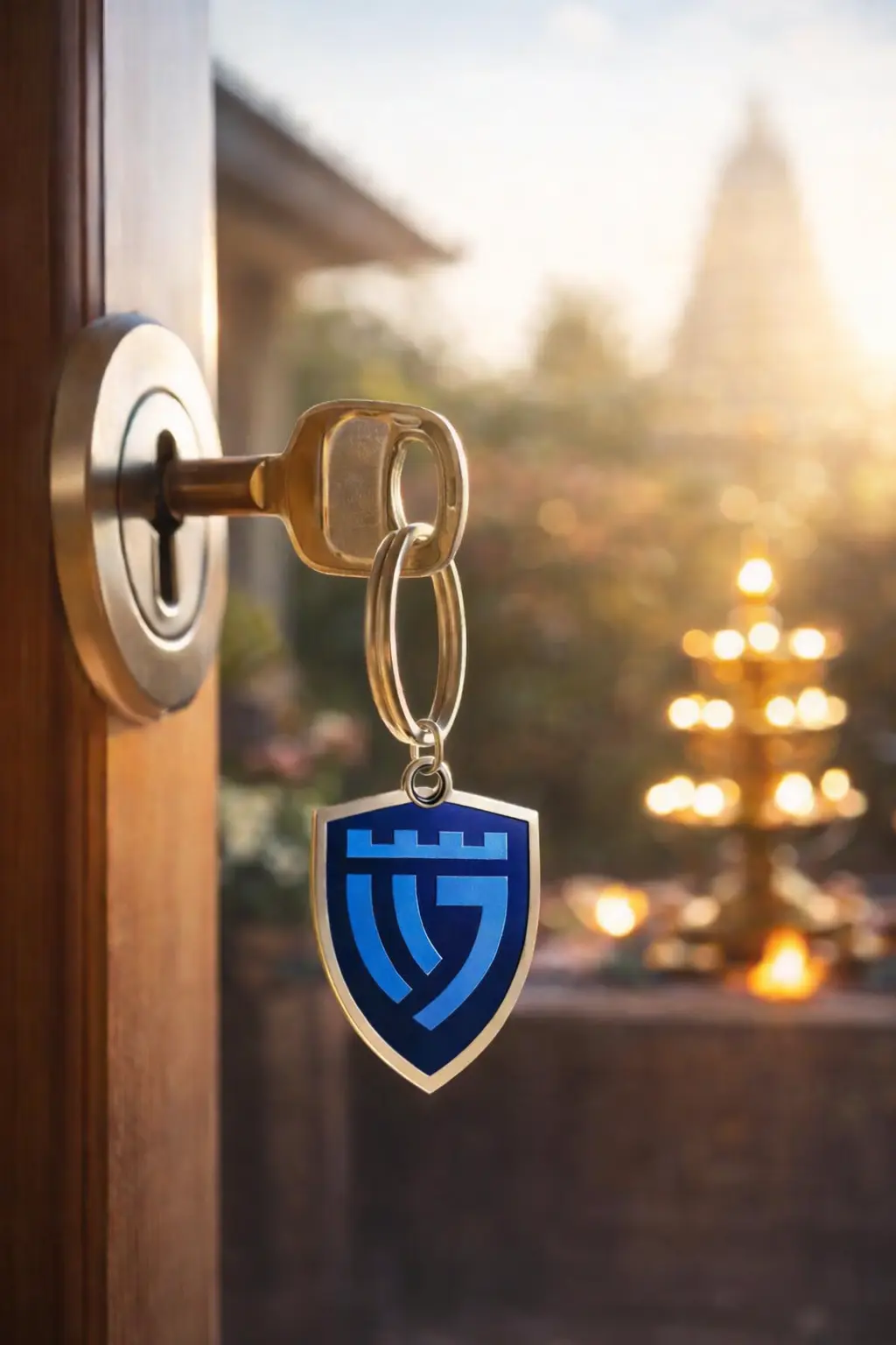Smart door lock with key symbolizing secure home access and protection