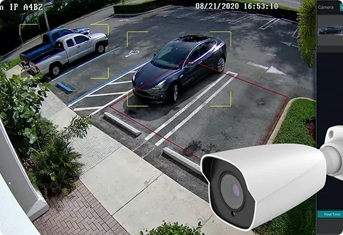 Motion-triggered security camera capturing intruder activity in monitored area